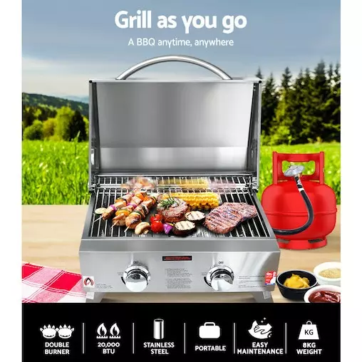 Grillz Portable Gas Oven BBQ - 2 Burner LPG Stove for Outdoor Picnic & Camping Cooking - Image 3