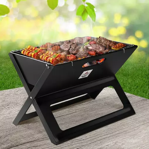 Grillz Portable BBQ Charcoal Grill Smoker - Folding Steel Outdoor Camping Barbecue