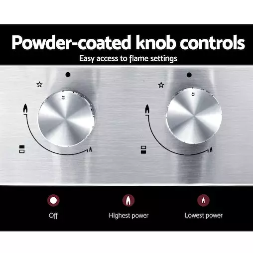 Devanti 30cm 2 Burner Gas Cooktop | Steel Gas Stove Cooker | NG/LPG Compatible - Image 6