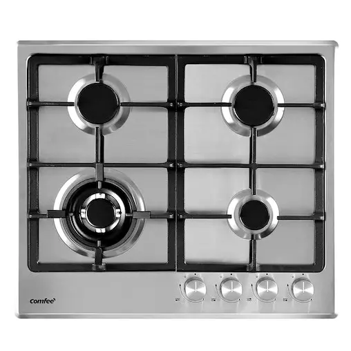 Comfee 60cm Stainless Steel 4 Burner Gas Cooktop - NG/LPG Compatible Kitchen Stove