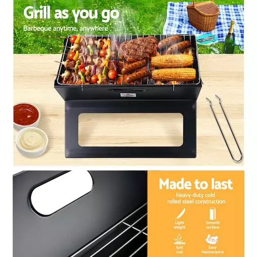 Grillz Portable BBQ Charcoal Grill Smoker - Folding Steel Outdoor Camping Barbecue - Image 5