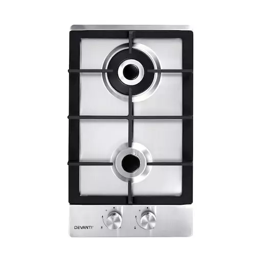 Devanti 30cm 2 Burner Gas Cooktop | Steel Gas Stove Cooker | NG/LPG Compatible - Image 3