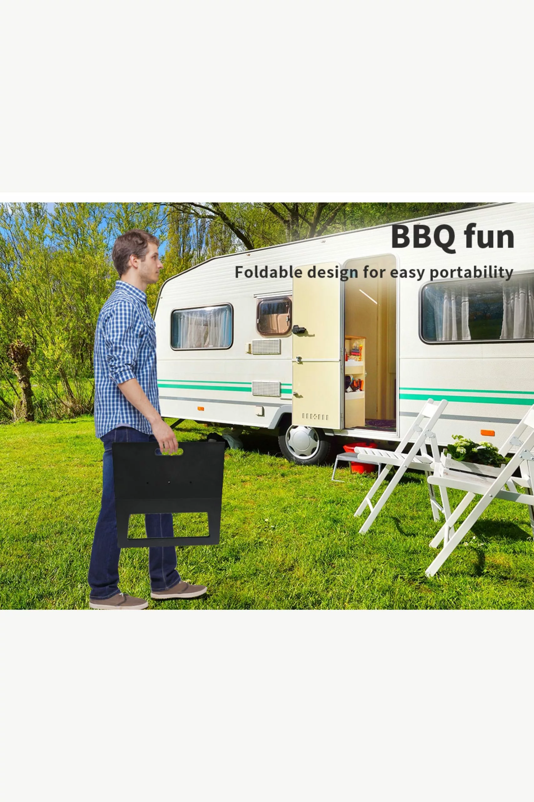 Moyasu Portable Charcoal BBQ Grill - Foldable Outdoor Camping Barbecue Set for Picnics - Image 2